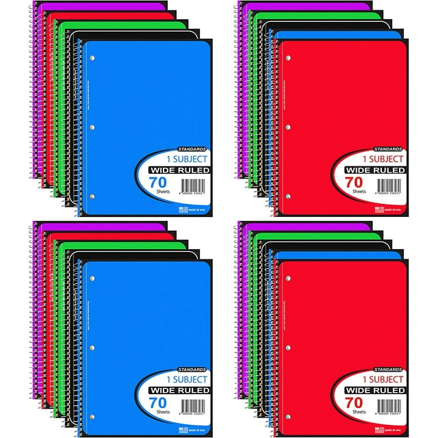 Spiral Bound Notebooks, 48 Wide Ruled, 70 Sheets, Single Subject ...