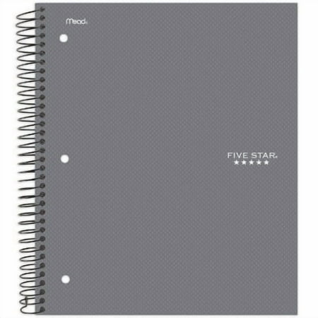 Spiral Notebook 5 Subject College Ruled Feature Rich Gray - Five Star