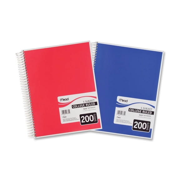 "Spiral Notebook, 5 Subject, Medium/college Rule, Randomly Assorted Covers, 11 X 8, 200 Sheets | Bundle of 5 Each"
