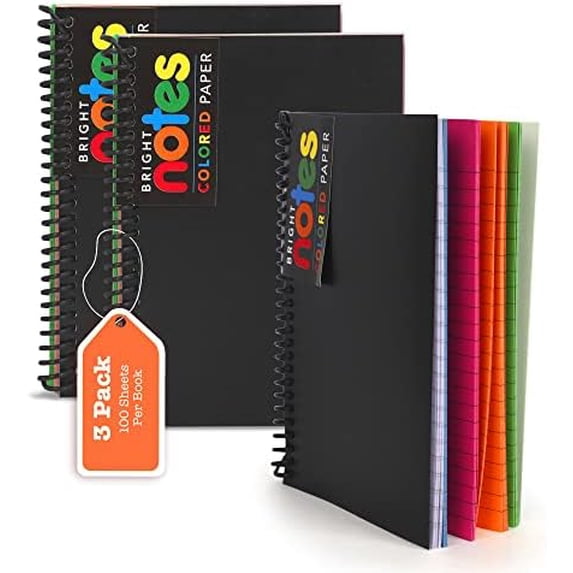 Spiral Notebook, 5x7 Inch Notebooks - Wirebound College Ruled Note Books, Bright Neon Colored Lined Paper, Perforated Notepad Memo Books - Durable Poly Cover, Journaling Notebook - 100 Sheets - 3