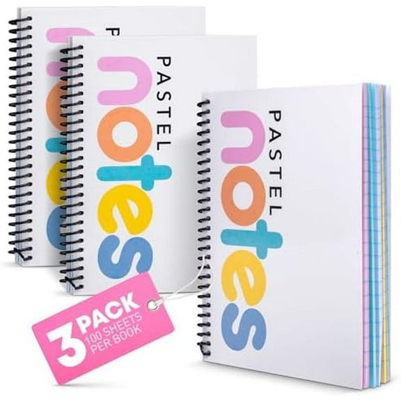 Spiral Notebook, 5x7 Inch Notebooks - Wirebound College Ruled Note Books, Bright Pastel Colored Lined Paper, Perforated Notepad Memo Books - Durable Poly Cover, Journaling Notebook - 100 Sheets - 3$$