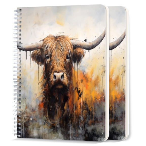 Spiral Notebook,College Ruled Journal,8.26" x 5.71" 50 Sheets/100 Pages,2 Pack - Abstract Art of Highland Cow