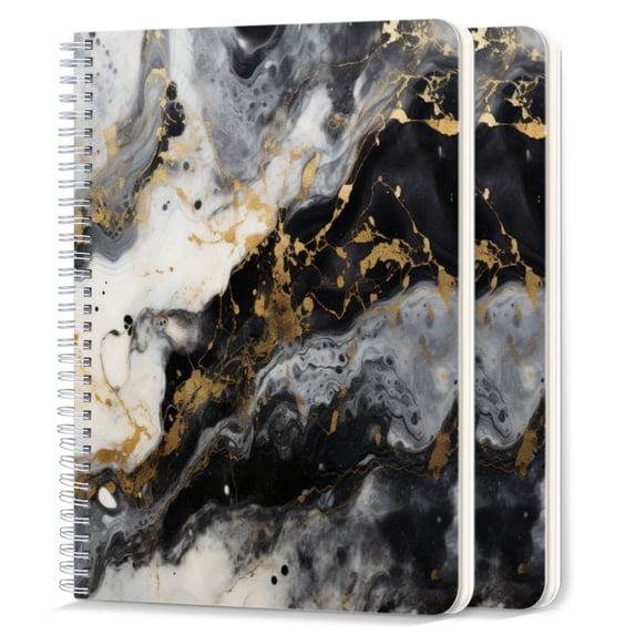 Spiral Notebook,College Ruled Journal,8.26" x 5.71" 50 Sheets/100 Pages,2 Pack - Abstract Black And White Marble Texture With Gold Accents