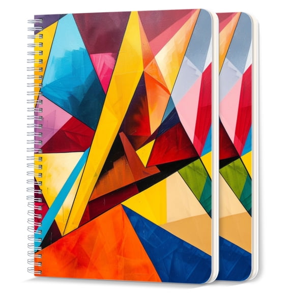 Spiral Notebook,College Ruled Journal,8.26" x 5.71" 50 Sheets/100 Pages,2 Pack - Abstract Painting of Colorful Triangles And Lines