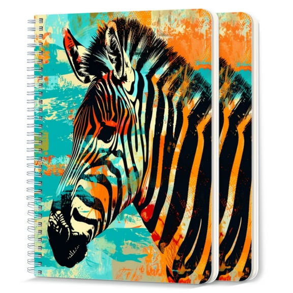 Spiral Notebook,College Ruled Journal,8.26" x 5.71" 50 Sheets/100 Pages,2 Pack - Abstract Pop Art Illustration of Zebra With Grunge Texture Background