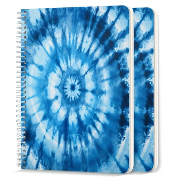 Spiral Notebook,College Ruled Journal,8.26" x 5.71" 50 Sheets/100 Pages,2 Pack - Abstract Tie-Dye Pattern in Indigo Blue Featuring Circular