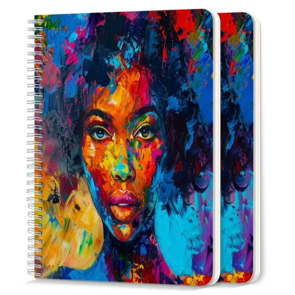 Spiral Notebook,College Ruled Journal,8.26" x 5.71" 50 Sheets/100 Pages,2 Pack - African American Woman With Curly Hair
