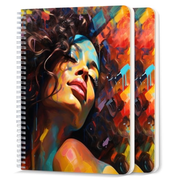 Spiral Notebook,College Ruled Journal,8.26" x 5.71" 50 Sheets/100 Pages,2 Pack - African Woman With Long And Curly Hair