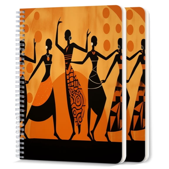 Spiral Notebook,College Ruled Journal,8.26" x 5.71" 50 Sheets/100 Pages,2 Pack - African Women Dancing in The Style of Ndebele Art
