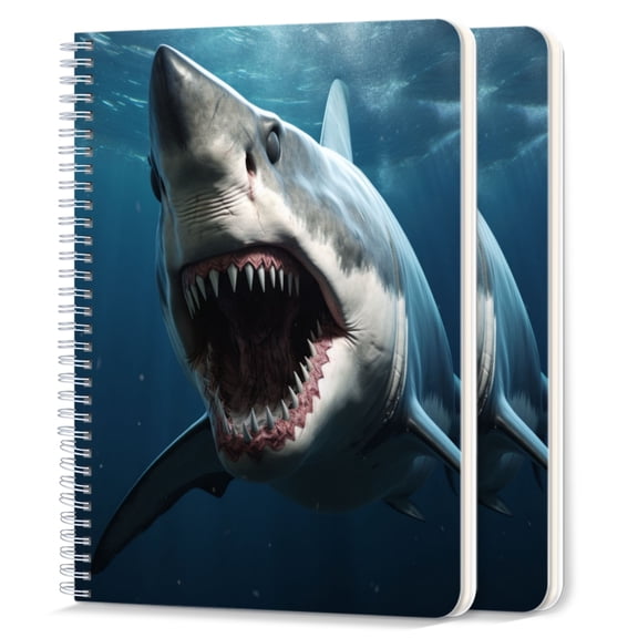 Spiral Notebook,College Ruled Journal,8.26" x 5.71" 50 Sheets/100 Pages,2 Pack - Aggressive White Shark With Mouth Open