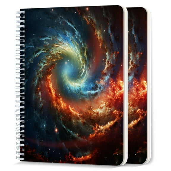 Spiral Notebook,College Ruled Journal,8.26" x 5.71" 50 Sheets/100 Pages,2 Pack - Amazing Spiral Galaxy Featuring Red And Blue Colors