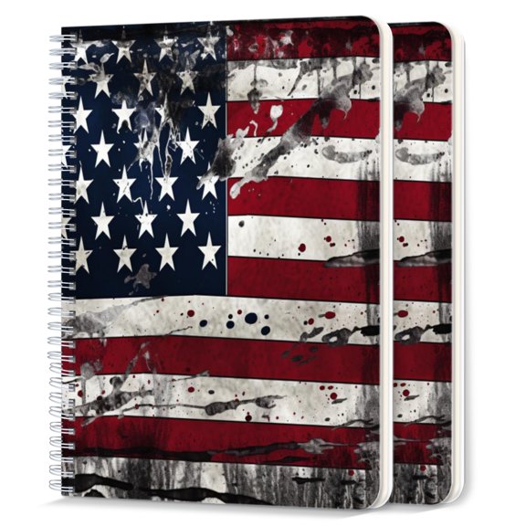 Spiral Notebook,College Ruled Journal,8.26" x 5.71" 50 Sheets/100 Pages,2 Pack - American Flag in Distressed Grunge-Inspired