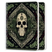 Spiral Notebook,College Ruled Journal,8.26 x 5.71 50 Sheets/100 Pages,2 Pack - Ancient And Mystical Dark Green Tattoo Design With Skull