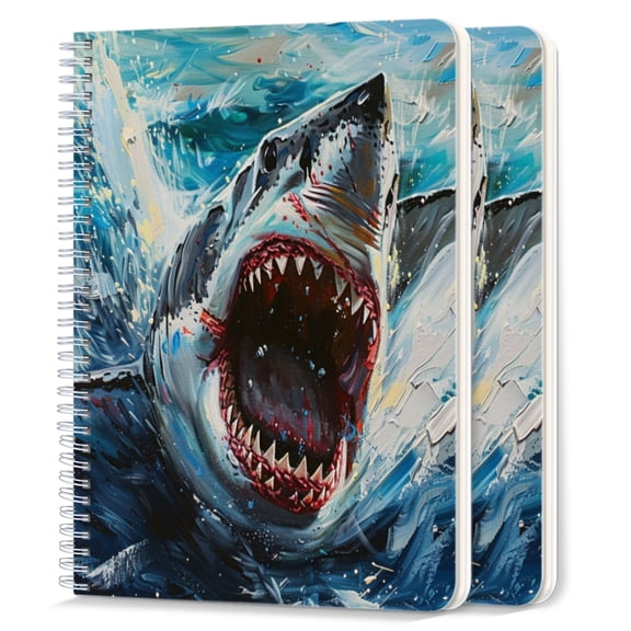 Spiral Notebook,College Ruled Journal,8.26" x 5.71" 50 Sheets/100 Pages,2 Pack - Angry Shark Mouth Wide Open With Sharp Teeth
