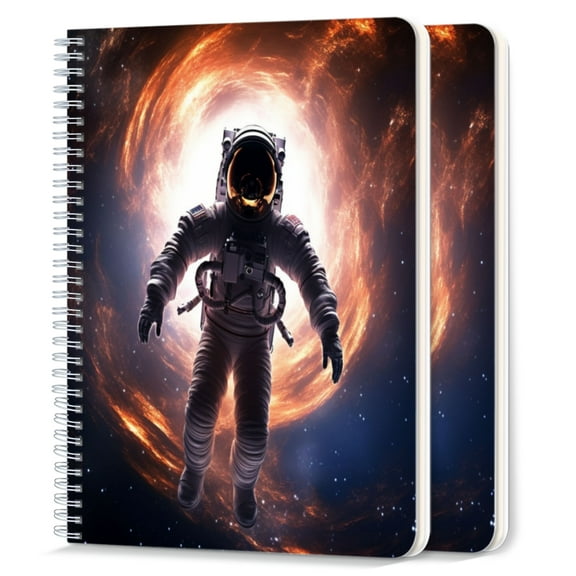 Spiral Notebook,College Ruled Journal,8.26" x 5.71" 50 Sheets/100 Pages,2 Pack - Astronaut Floating in Space Surrounded By Swirling Galaxies