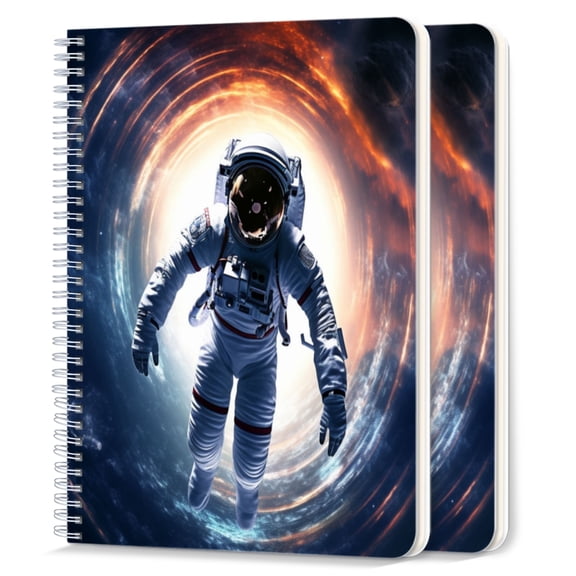 Spiral Notebook,College Ruled Journal,8.26" x 5.71" 50 Sheets/100 Pages,2 Pack - Astronaut in Space Suit Floating Through Wormhole
