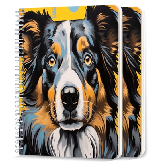 Spiral Notebook,College Ruled Journal,8.26" x 5.71" 50 Sheets/100 Pages,2 Pack - Australian Shepherd Dog in The Style of Pop Art