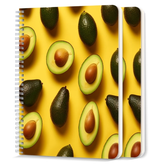 Spiral Notebook,College Ruled Journal,8.26" x 5.71" 50 Sheets/100 Pages,2 Pack - Avocados on Yellow Background