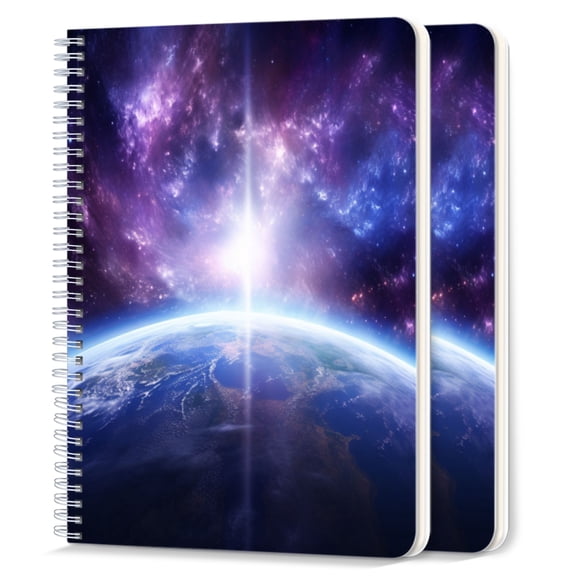Spiral Notebook,College Ruled Journal,8.26" x 5.71" 50 Sheets/100 Pages,2 Pack - Background of The Earth in Space With Purple And Blue Nebula