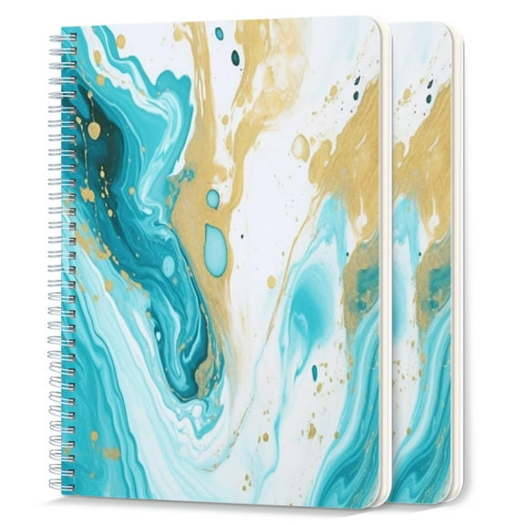 Spiral Notebook,College Ruled Journal,8.26" x 5.71" 50 Sheets/100 Pages,2 Pack - Beautiful Abstract Marble Pattern in Teal And Gold