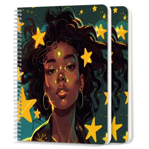 Spiral Notebook,College Ruled Journal,8.26" x 5.71" 50 Sheets/100 Pages,2 Pack - Beautiful African American Woman With Black Hair