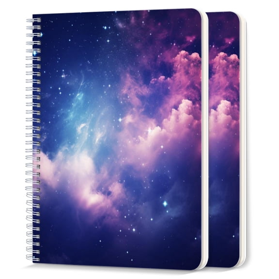 Spiral Notebook,College Ruled Journal,8.26" x 5.71" 50 Sheets/100 Pages,2 Pack - Beautiful Background of Space With Clouds And Stars