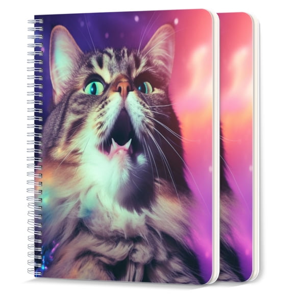 Spiral Notebook,College Ruled Journal,8.26" x 5.71" 50 Sheets/100 Pages,2 Pack - Beautiful Long-Haired Cat Mouth Open And tongue Out