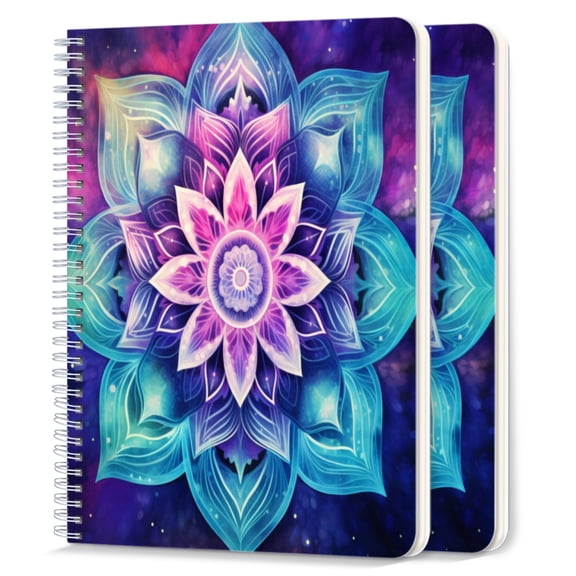 Spiral Notebook,College Ruled Journal,8.26" x 5.71" 50 Sheets/100 Pages,2 Pack - Beautiful Mandala Flower With Galaxy Background