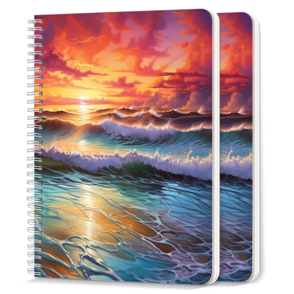 Spiral Notebook,College Ruled Journal,8.26" x 5.71" 50 Sheets/100 Pages,2 Pack - Beautiful Ocean Scene With Waves Crashing Against The Shore
