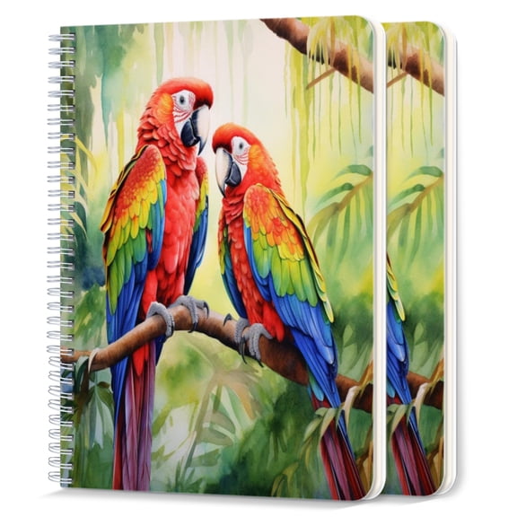 Spiral Notebook,College Ruled Journal,8.26" x 5.71" 50 Sheets/100 Pages,2 Pack - Beautiful Parrots in The Rainforest