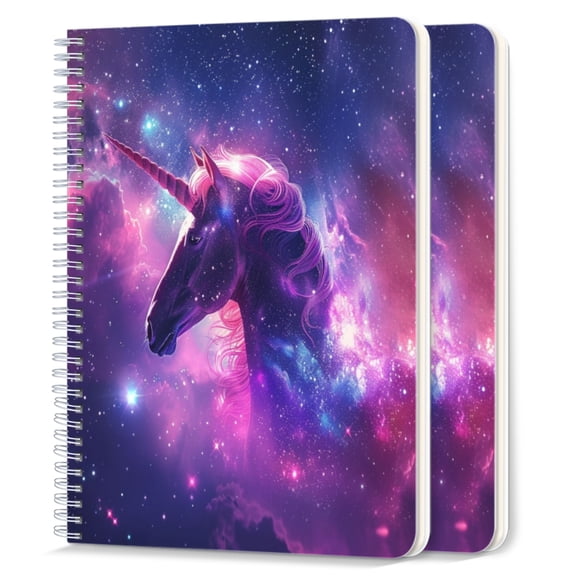 Spiral Notebook,College Ruled Journal,8.26" x 5.71" 50 Sheets/100 Pages,2 Pack - Beautiful Unicorn Surrounded By Galaxies And Stars