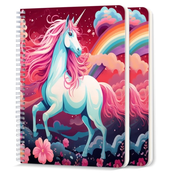 Spiral Notebook,College Ruled Journal,8.26" x 5.71" 50 Sheets/100 Pages,2 Pack - Beautiful Unicorn With Rainbow Mane And Tail