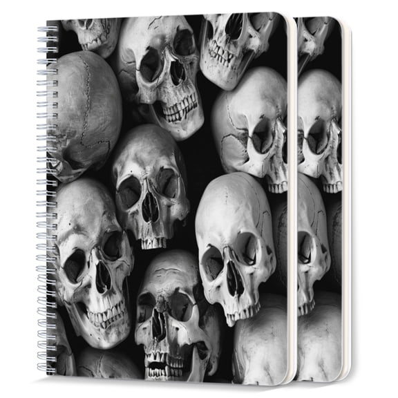 Spiral Notebook,College Ruled Journal,8.26" x 5.71" 50 Sheets/100 Pages,2 Pack - Black-And-White Photograph of Skulls in Endless