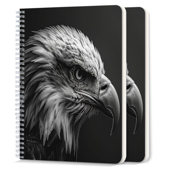 Spiral Notebook,College Ruled Journal,8.26" x 5.71" 50 Sheets/100 Pages,2 Pack - Black And White Portrait of Eagle