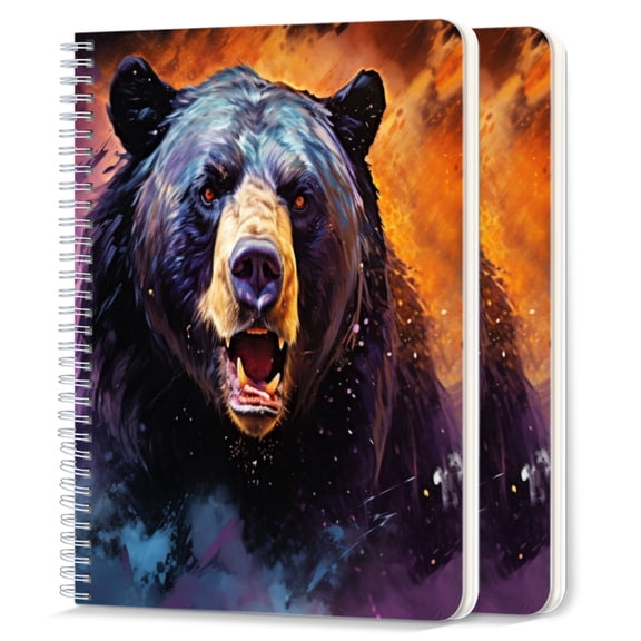 Spiral Notebook,College Ruled Journal,8.26" x 5.71" 50 Sheets/100 Pages,2 Pack - Black Bear in The Style of Airbrush Painting