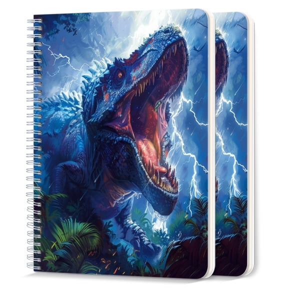 Spiral Notebook,College Ruled Journal,8.26" x 5.71" 50 Sheets/100 Pages,2 Pack - Blue And Red-Colored Dinosaur Roaring in The Jungle