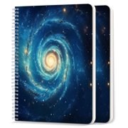 Spiral Notebook,College Ruled Journal,8.26" x 5.71" 50 Sheets/100 Pages,2 Pack - Blue Spiral Galaxy With Stars