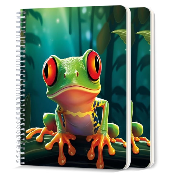 Spiral Notebook,College Ruled Journal,8.26" x 5.71" 50 Sheets/100 Pages,2 Pack - Cartoon Red-Eyed Tree Frog in The Jungle