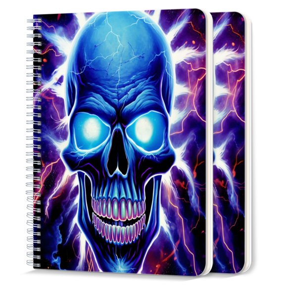 Spiral Notebook,College Ruled Journal,8.26" x 5.71" 50 Sheets/100 Pages,2 Pack - Cartoon-Style Skull With Blue Glowing Eyes