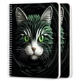 thumbnail image 1 of Spiral Notebook,College Ruled Journal,8.26" x 5.71" 50 Sheets/100 Pages,2 Pack - Cat Face With Green Eyes on Black Background, 1 of 7