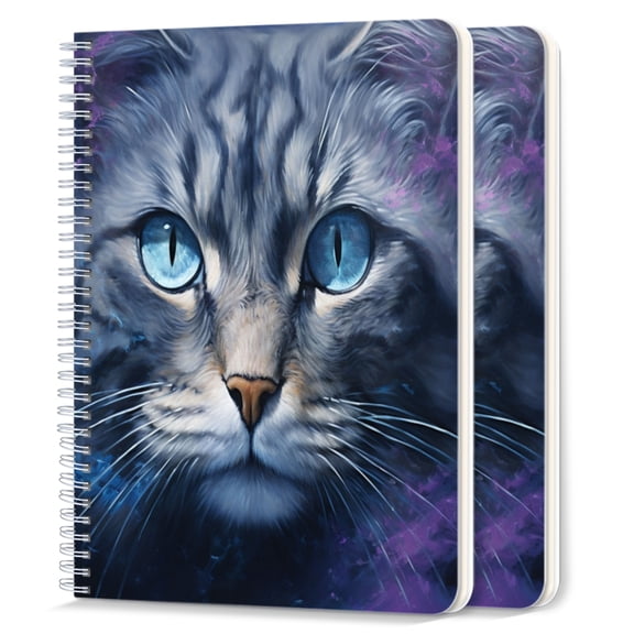 Spiral Notebook,College Ruled Journal,8.26" x 5.71" 50 Sheets/100 Pages,2 Pack - Cat Set Against The Backdrop of Deep Space And Nebulae