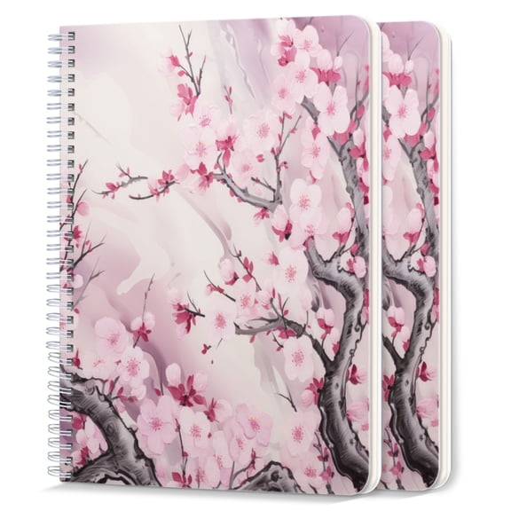 Spiral Notebook,College Ruled Journal,8.26" x 5.71" 50 Sheets/100 Pages,2 Pack - Cherry Blossom Tree Mural in The Style of Traditional Chinese Painting