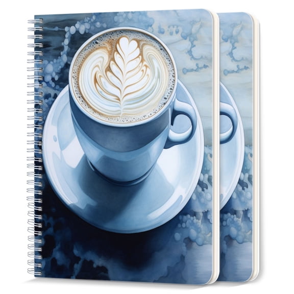 Spiral Notebook,College Ruled Journal,8.26" x 5.71" 50 Sheets/100 Pages,2 Pack - Coffee on Table Shaped Like Ocean Wave