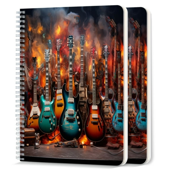 Spiral Notebook,College Ruled Journal,8.26" x 5.71" 50 Sheets/100 Pages,2 Pack - Collection of Electric Guitars in Various Colors