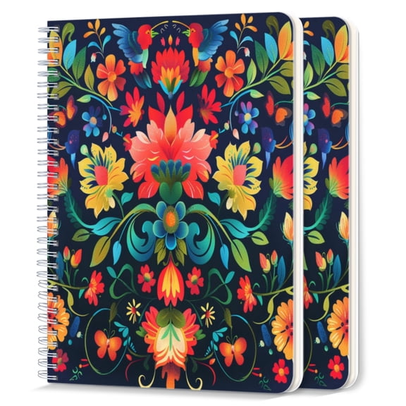 Spiral Notebook,College Ruled Journal,8.26" x 5.71" 50 Sheets/100 Pages,2 Pack - Colorful And Vibrant Pattern of Traditional Ukrainian Folk Art