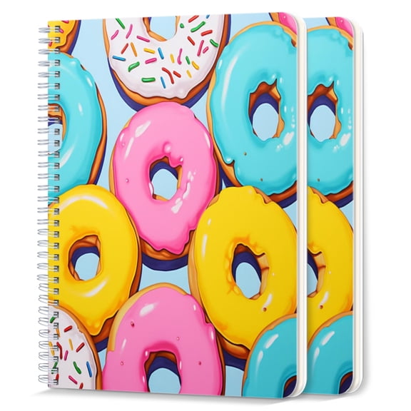 Spiral Notebook,College Ruled Journal,8.26" x 5.71" 50 Sheets/100 Pages,2 Pack - Colorful Array of Doughnuts With Pastel-Colored Icing And Sprinkles