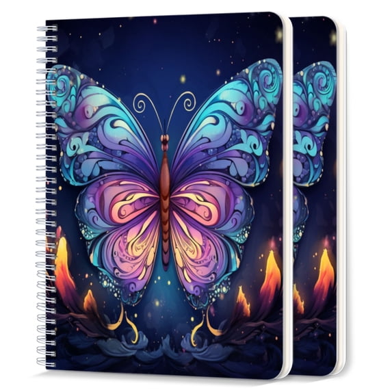 Spiral Notebook,College Ruled Journal,8.26" x 5.71" 50 Sheets/100 Pages,2 Pack - Colorful Butterfly With Intricate Patterns