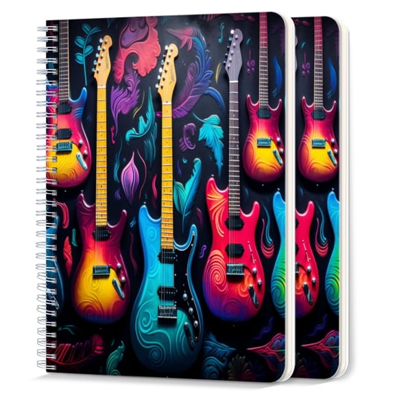 Spiral Notebook,College Ruled Journal,8.26" x 5.71" 50 Sheets/100 Pages,2 Pack - Colorful Display of Electric Guitars