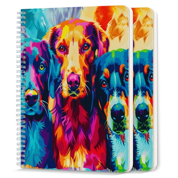 Spiral Notebook,College Ruled Journal,8.26" x 5.71" 50 Sheets/100 Pages,2 Pack - Colorful Dogs in Pop Art Style Painting