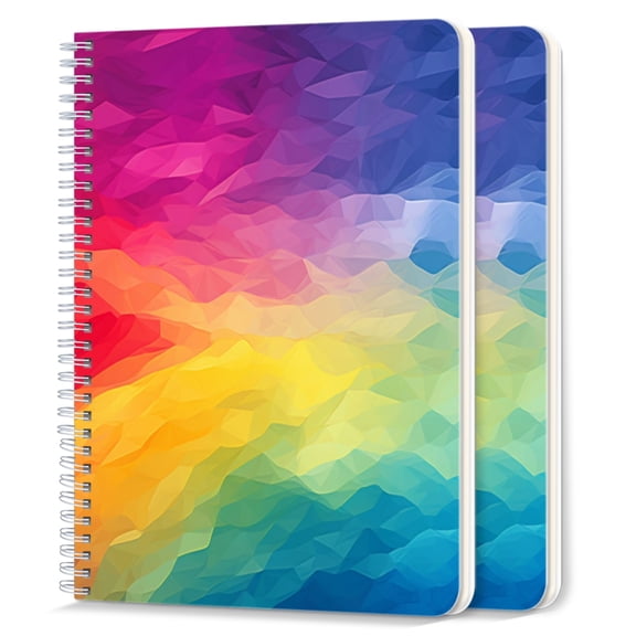 Spiral Notebook,College Ruled Journal,8.26" x 5.71" 50 Sheets/100 Pages,2 Pack - Colorful Geometric Background With Rainbow Color Gradient